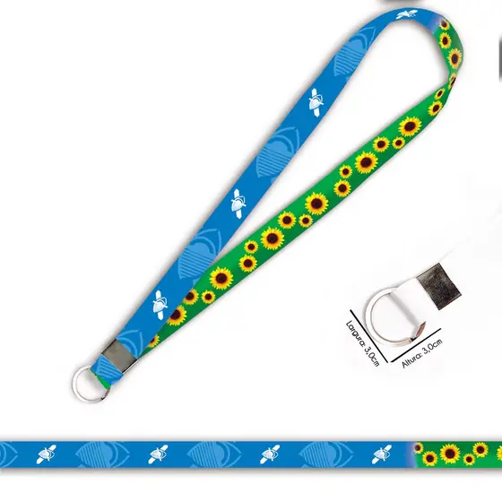 Cordão personalizado baixa visão e girassol para crachá ou chaveiro com Argola Italiana