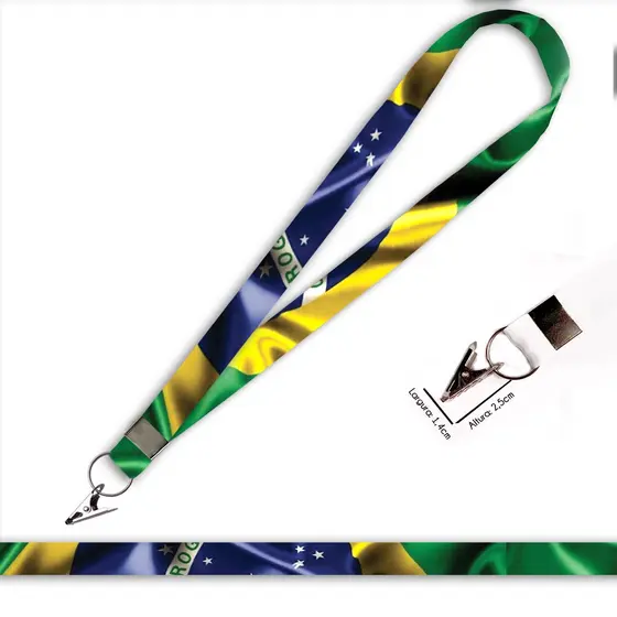 Cordão personalizado Bandeira Brasil para crachá ou chaveiro com Jacaré com Argola