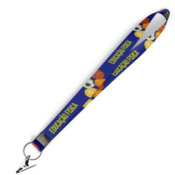 Cordão personalizado Educação Física para crachá ou chaveiro com Jacaré com Argola