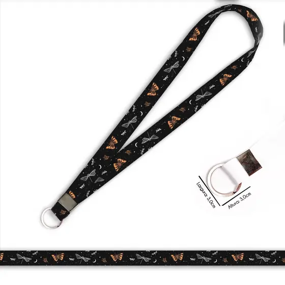 Cordão personalizado Borboletas para crachá ou chaveiro com Argola Italiana