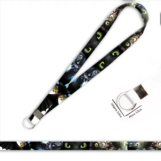 Cordão personalizado banguela dragãozinho para crachá ou chaveiro com Argola