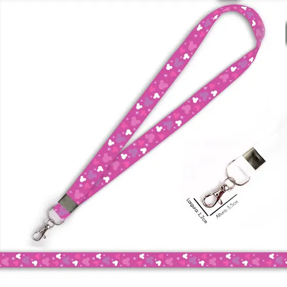 Cordão personalizado MICKEY ROSA para crachá ou chaveiro com Mosquete