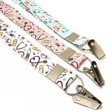 Kit 03 Cordão para Crachá com tema enfermagem, Rosa, Branco e Verde