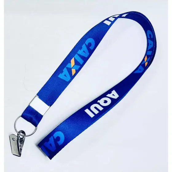 Cordão personalizado Caixa Aqui para Crachá com Jacaré e Argola