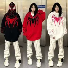 Masculino, feminino, casaco bordado de aranha bordada no outono com zíper