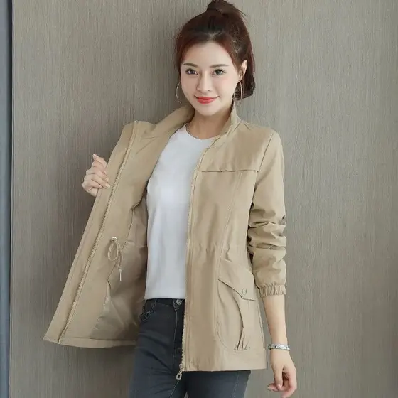 Casaco Exterior De Primavera Para Mulheres Windbreaker Curto Com Forro