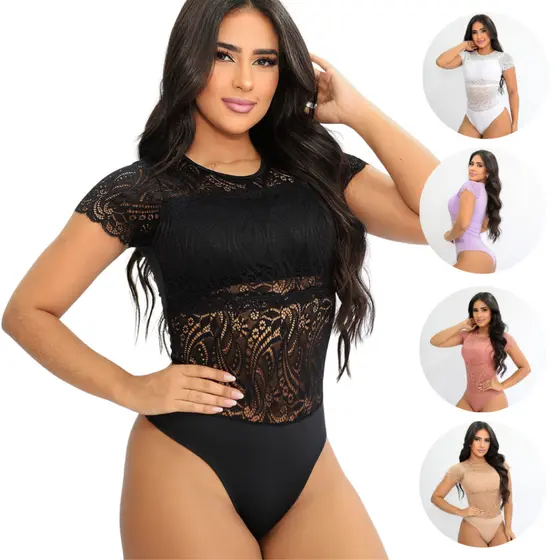 Body Feminino Com Renda Fechado Casual elegante e Bori Premium