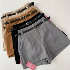 Short Feminino Alfaiataria Social  com Cinto cintura alta com bolso tendência  Promoção