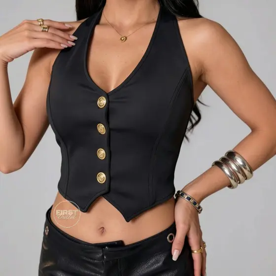 Corset Top Colete Feminino Estilo Alfaiataria Sem manga/ Nula Chic  Tendência Carnaval Copa 2026 Cropped Festa Junina
