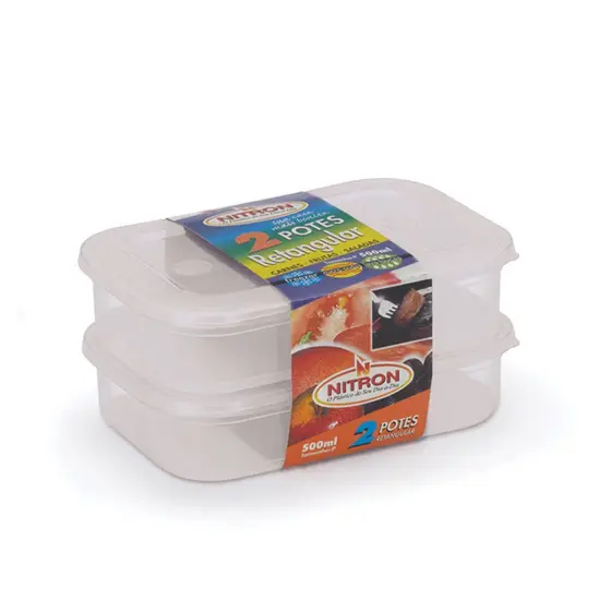 Pote Organizador Retangular Raso Pequeno com 2 Peças Nitron para Mantimentos e Alimentos