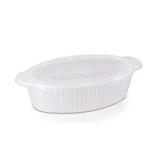 Travessa Oval Canelada com Tampa 1,25L Branco para Cozinha Preparo de Alimentos Uso Doméstico