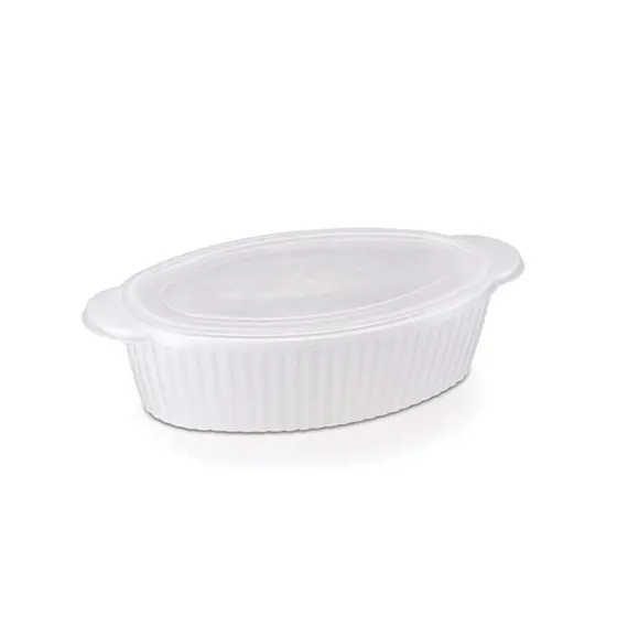Travessa Oval Canelada com Tampa 650 ml para Cozinha Preparo de Alimentos Uso Doméstico