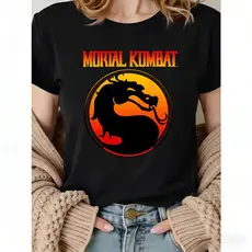 Camisa Unissex Logo Filme Jogo Mortal Kombat Estampa Dragão, Vermelho Vários Tamanhos 100% Algodão