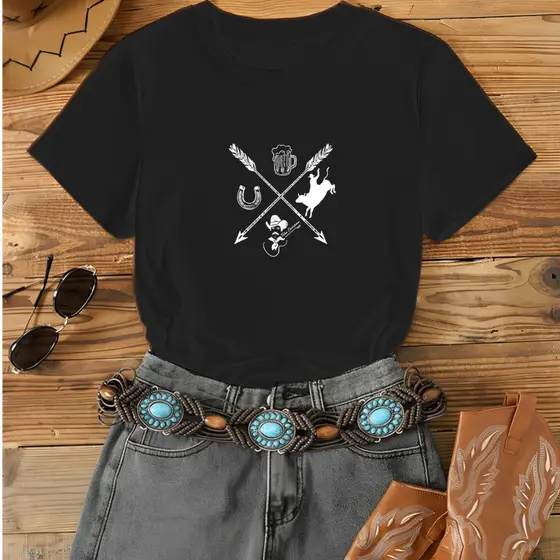 Camisa Feminina Blusa country Flechas Cowboy Cerveja Ceva Plus Size 100% Algodao