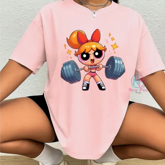Camiseta Treino Feminina Docinho Oversized Roupas de Academia Look de Treino Super Poderosas Meme