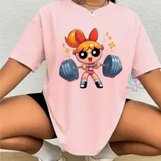 Camiseta Treino Feminina Docinho Oversized Roupas de Academia Look de Treino Super Poderosas Meme