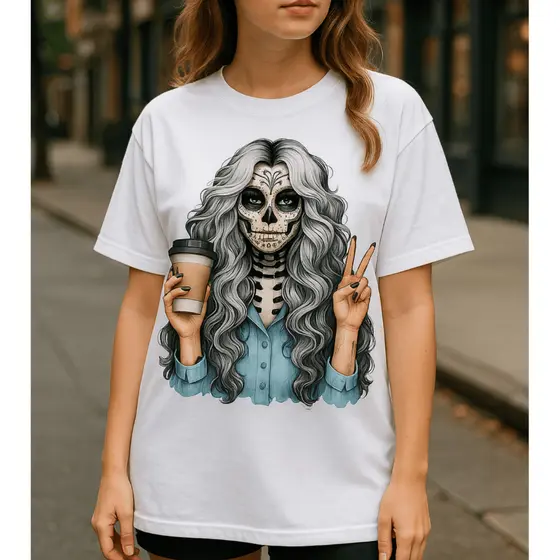 CAMISETA ADULTO FEMININA ESQUELETO ESTILOSO MULHER,BLUSINHA ALGODÃO,PROMOÇÃO CONFORTAVEL UNISEX