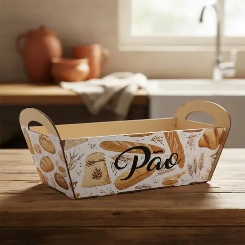 Cesta Porta Pão Adesivada Decorativo Cozinha Mdf