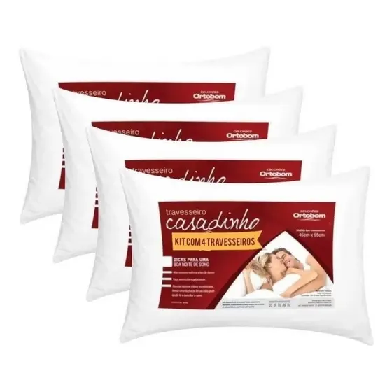 Kit 4 Travesseiros Casadinho Ortobom Microfibra Antialérgico Macio