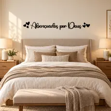 Aplique Quadro Abençoados por Deus Decorativo Frase em Mdf + 6 Mini Corações Decoração Quarto