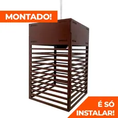 Luminária Pendente Oriental Tóquio Para Sala Cozinha Escritório Área Gourmet Bivolt em Madeira MDF
