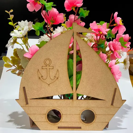 Kit Centro de Mesa Barco Navio para Aniversários e Lembrancinhas Cachepô em MDF cru