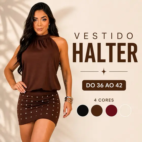 Vestido Feminino Curto Frente Única Halter Justo Festa Balada Elegante