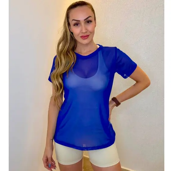Blusa Feminina Academia Tule Treino Corrida Full