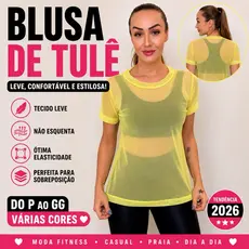 Blusa Feminina Tule Fitness Camisão Fitness Transparente De Academia