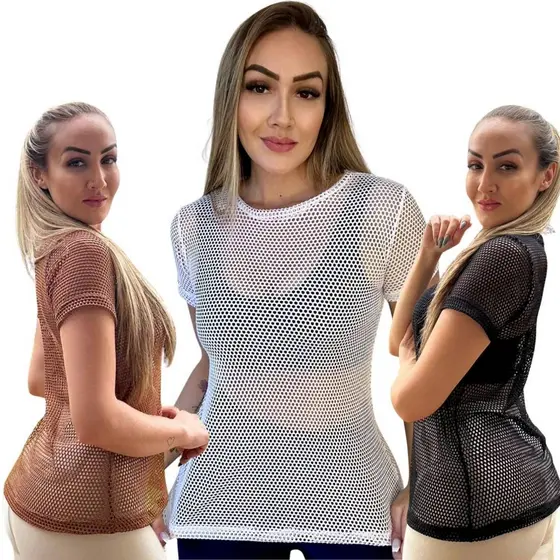 Blusa De Tule Academia fitness Arrastão