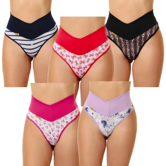 Kit 6 Calcinhas Modeladora Cós Alto Fio Dental Duplo, Cintura Alta, Tanga Confortável.