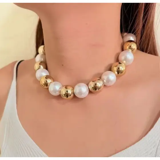 Gargantilha Pérola com Dourado