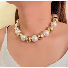 Gargantilha Pérola com Dourado