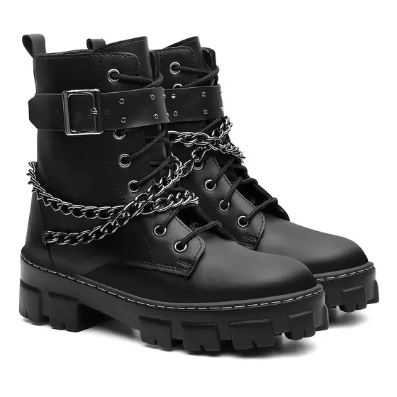 Bota Coturno Tratorada Rock Corrente Cano Medio