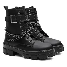 Bota Coturno Tratorada Rock Corrente Cano Medio