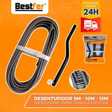 Desentupidor Manual 5m a 15m Mola de Aço Ralo Pia Banheiro Cozinha Quintal Cano Calha Bestfer