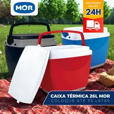 Caixa Térmica Cooler Com Alça 26 Litros Mor Porta Copos Na Tampa