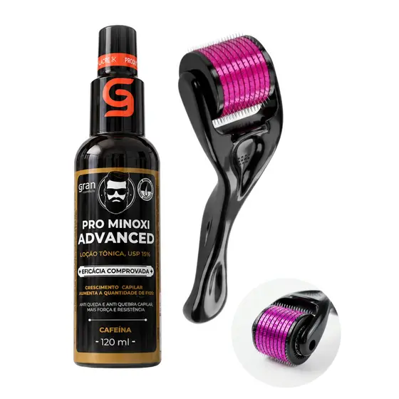 Kit Pro Minoxi Advanced 120ml + Derma Roller Barba e Cabelo