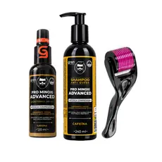 Kit Shampoo Anti queda + Tônico Capilar Pro Minoxi + Dermaroller Para Crescimento de Cabelo e Barba