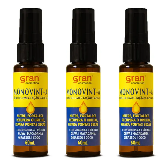Kit 3 Unidades Óleo de Umectação Capilar Monovin A 60ml Nutrição e Fortalecimento