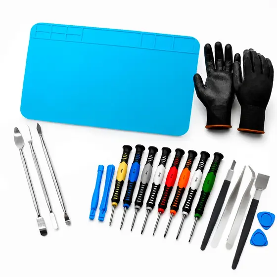 Ferramentas para Celular Notebook Eletrônica 16 Chaves Manta Par de Luvas e 3 Espátulas Completo