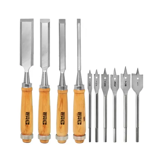 Kit Jogo de Formão e Brocas Chatas para Madeira Marceneiro Carpintaria Profissional Completo