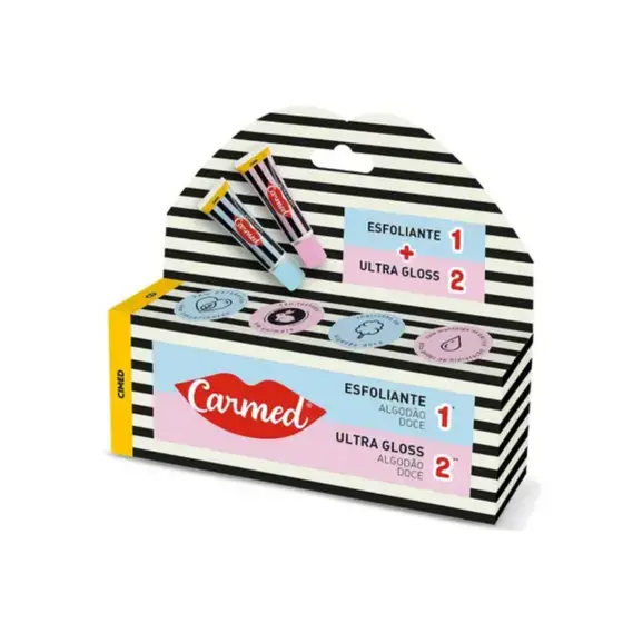 Carmed SOS Algodão Doce Esfoliante 10g + Ultra Gloss 10g Hidratante Labial Kit Tratamento Esfoliação e Brilho Maciez