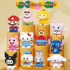 Blocos de Montar Miniatura Stitch Mario Pikachu Kit Personagens Colecionáveis