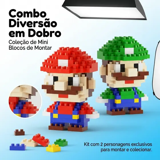Kit 2 Bonecos Blocos de Montar Kawaii Mini Building Blocks Brinquedo Educativo Criativo Colecionável