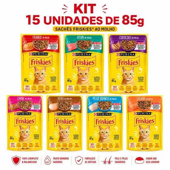 Sache Friskies Gatos caixa com 15 unidades de 85g cada