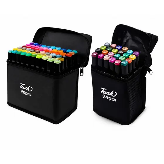 Kit 60 Canetinhas Touch Ponta Dupla Coloridas Profissional