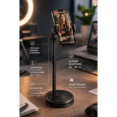 Suporte de Mesa para Celular com Altura Regulável e Rotação 360° – Universal, Prático e Versátil