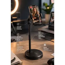 Suporte Celular Mesa Portátil Selfie Gravação Ajustável Pedestal Reforçado Angulo 360º