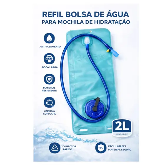 Refil Reservatório 2L com mangueira de sucção para mochila de hidratação Bike Ciclismo Trilha caminhada